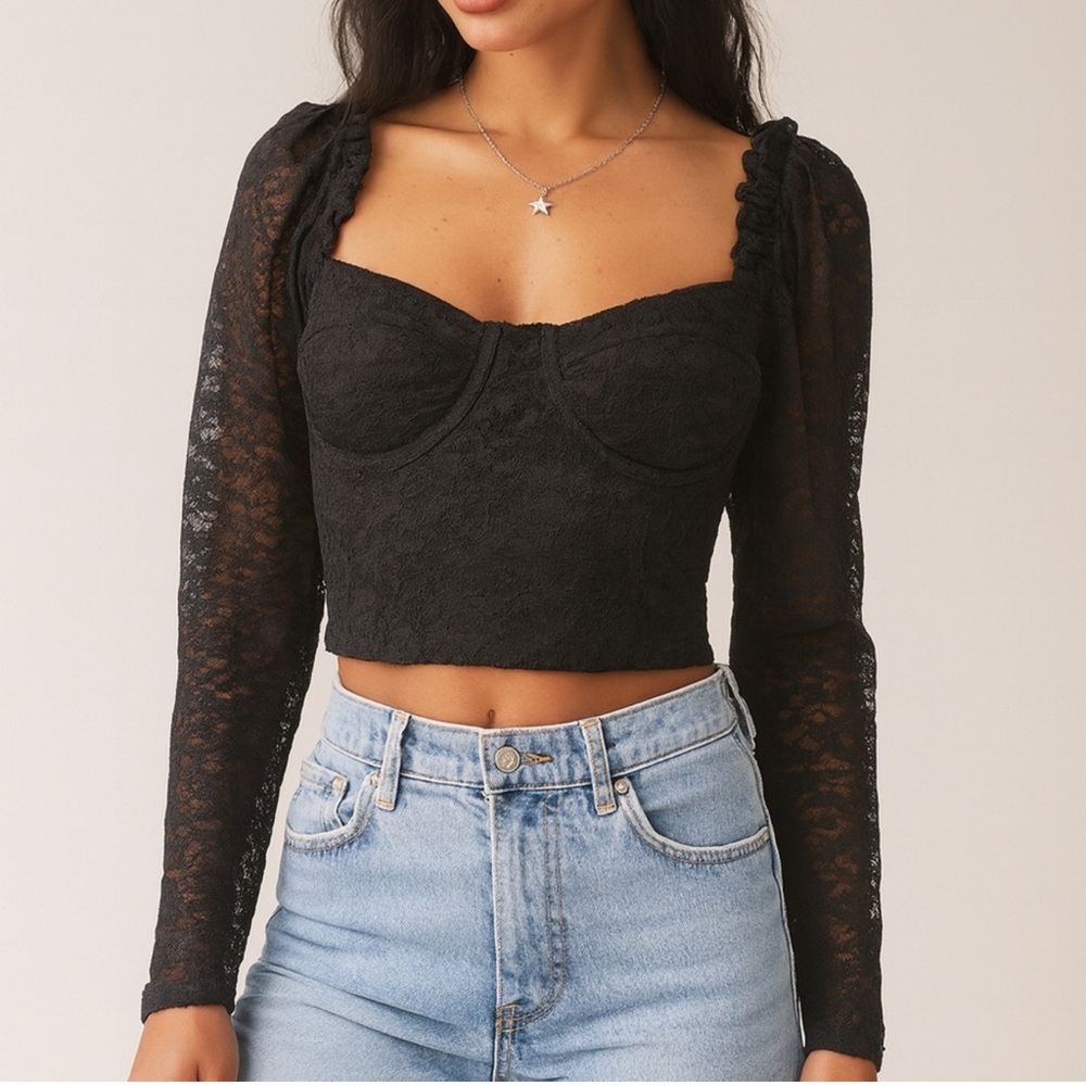 ASTR The Label Lace Bustier Top Black XS‎